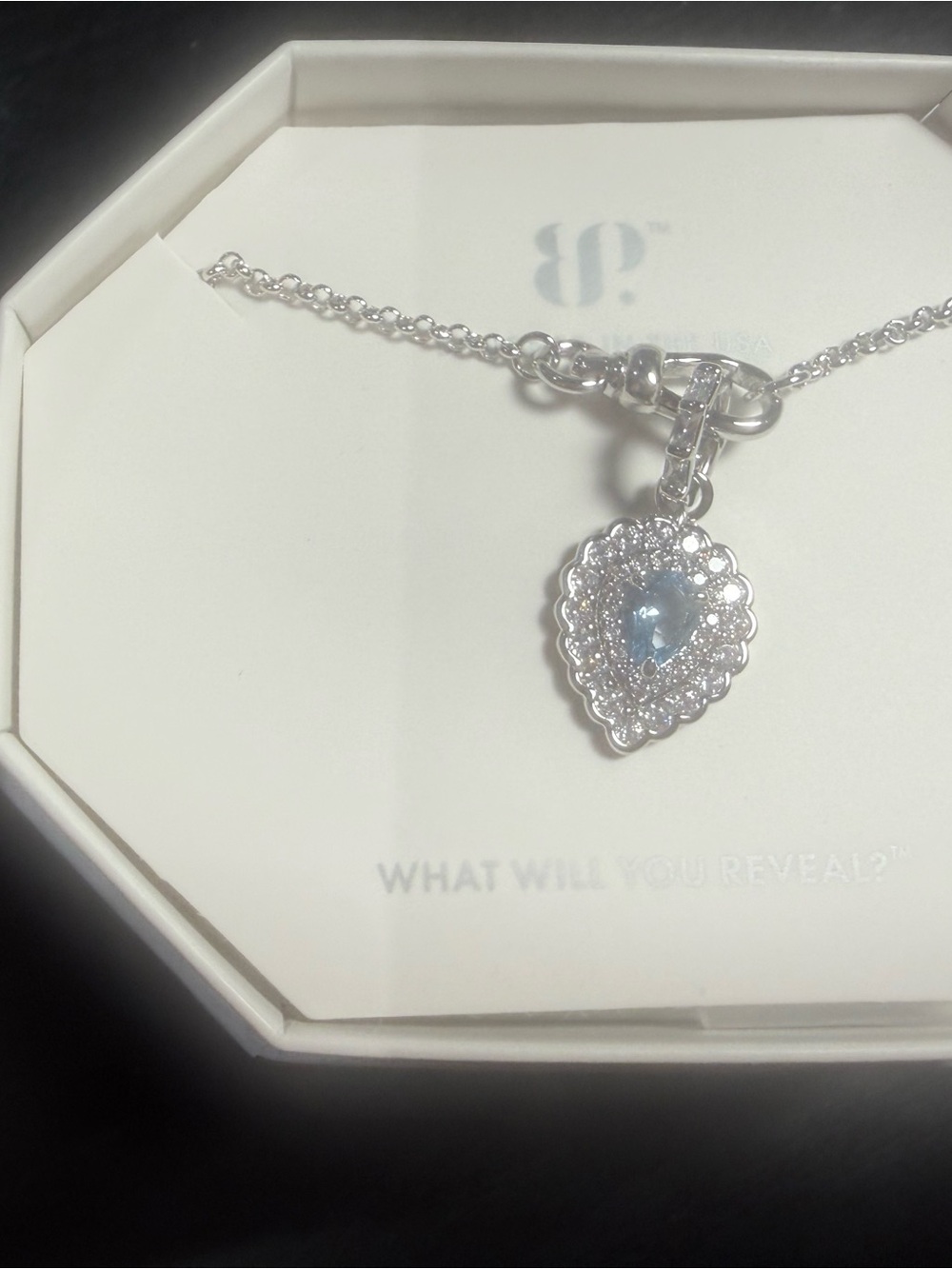 Sterling Silver Heart Pendant Necklace with Light Blue Teardrop Stone